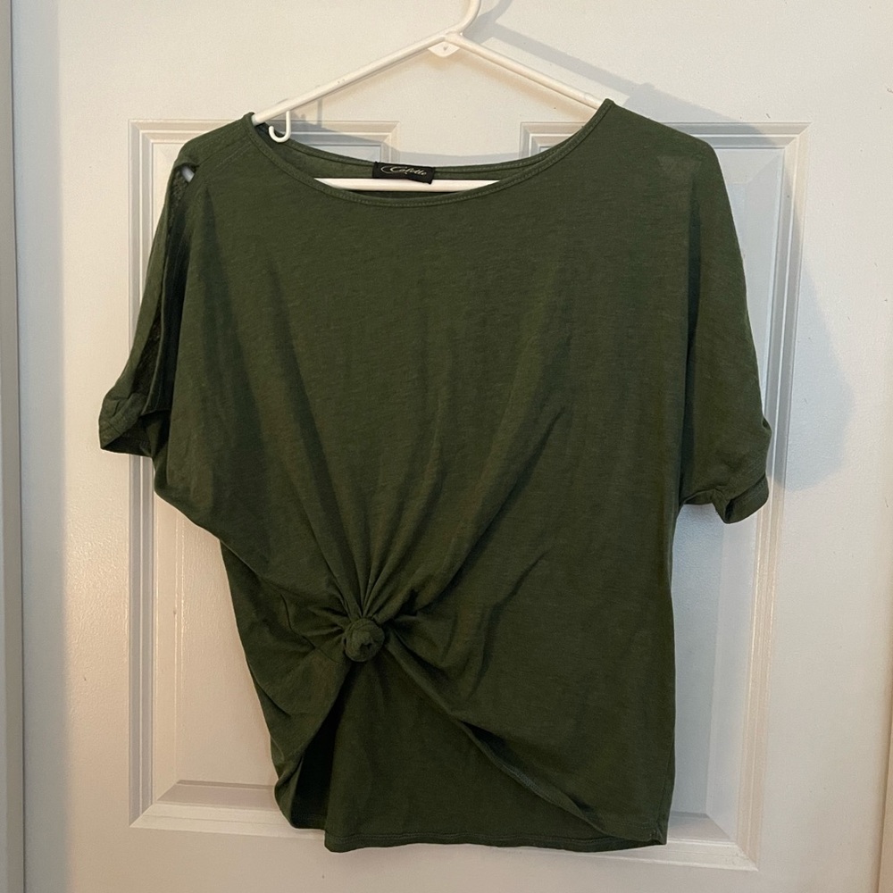 Green Open Cut Short Sleeve Shirt